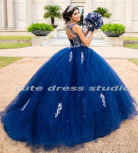 Load image into Gallery viewer, Gorgeous Vestidos De 15 Años Beaded Crystals Blue Quinceanera Dresses Backless Tulle Charro Mexican Ball Gown Sweet 16 Dress
