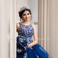 Load image into Gallery viewer, Gorgeous Vestidos De 15 Años Beaded Crystals Blue Quinceanera Dresses Backless Tulle Charro Mexican Ball Gown Sweet 16 Dress