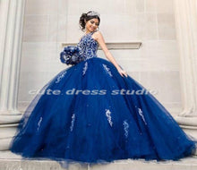 Load image into Gallery viewer, Gorgeous Vestidos De 15 Años Beaded Crystals Blue Quinceanera Dresses Backless Tulle Charro Mexican Ball Gown Sweet 16 Dress