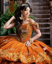 Load image into Gallery viewer, Charro Velvet Embroidery Quinceanera Dresses Beading Off the Shoulder Sweet 16 Dress Custom Made Misquince vestidos de XV años