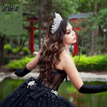 Load image into Gallery viewer, Elegant Corset Black Quinceanera Dresses Beading Sweetheart Charro Vestidos De XV Años Tulle Sweet 16 Prom Gowns