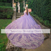 Load image into Gallery viewer, Charro Mexican Vestidos De 15 Años Lilac Quinceanera Dresses With Cape Floral Applqiue Corset Sweet 16 Dress Abiti Da Cerimonia