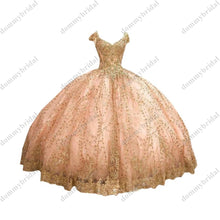 Load image into Gallery viewer, Vestido De 15 Ball Gown Burgundy Glitter Sequin Tulle 2022 Quinceanera Prom Dresses Gold Lace Embroidery Corset Crystal Charro