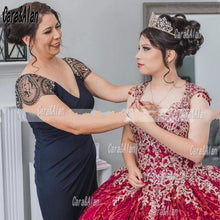 Load image into Gallery viewer, Charro Vestido De15 Años Burgundy Quinceanera Dresses Lace Applique Sequin Mexican Sweet 16 Birthday Prom Gowns Backless