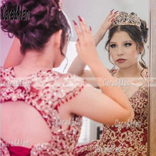 Load image into Gallery viewer, Charro Vestido De15 Años Burgundy Quinceanera Dresses Lace Applique Sequin Mexican Sweet 16 Birthday Prom Gowns Backless