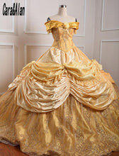 Load image into Gallery viewer, Vinatge Vestidos De 15 Años Yellow Princess Quinceanera Dress Sequin Charro Sweet 15 Dress Long Off the Shoulder Prom Gowns