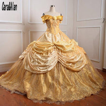 Load image into Gallery viewer, Vinatge Vestidos De 15 Años Yellow Princess Quinceanera Dress Sequin Charro Sweet 15 Dress Long Off the Shoulder Prom Gowns