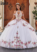 Load image into Gallery viewer, Charro Vestido De XV Años White Quinceanera Dresses with Floral Applique Beading Mexican Sweet 15 Birthday Prom Gowns