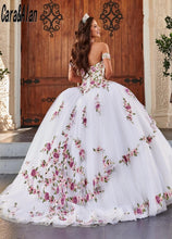 Load image into Gallery viewer, Charro Vestido De XV Años White Quinceanera Dresses with Floral Applique Beading Mexican Sweet 15 Birthday Prom Gowns