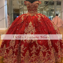 Load image into Gallery viewer, Charro Vestido De15 Años Red Quinceanera Dresses Lace Applique Sequin Mexican Sweet 16 Birthday Prom Gowns Real Images