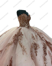 Load image into Gallery viewer, Luxurious Rose Gold Sequined Lace Embroidered Blush 2022 Quinceanera Prom Cocktail Dress Formal Charro Vestido De 15 Anos XV