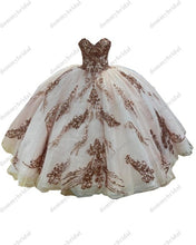 Load image into Gallery viewer, Luxurious Rose Gold Sequined Lace Embroidered Blush 2022 Quinceanera Prom Cocktail Dress Formal Charro Vestido De 15 Anos XV