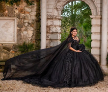 Load image into Gallery viewer, Vestidos De 15 Años Plus Size Black Quinceanera Dresses With Cape Applique Beading Charro Mexican Ball Gown Sweet 16 Dress