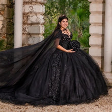 Load image into Gallery viewer, Vestidos De 15 Años Plus Size Black Quinceanera Dresses With Cape Applique Beading Charro Mexican Ball Gown Sweet 16 Dress