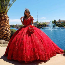 Load image into Gallery viewer, Charro Vestidos De XV Años Red Quinceanera Dresses Appliques Off The Shoulder Beading Mexican Sweet 15 Dress Pageant Gowns