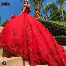Load image into Gallery viewer, Charro Vestidos De XV Años Red Quinceanera Dresses Appliques Off The Shoulder Beading Mexican Sweet 15 Dress Pageant Gowns