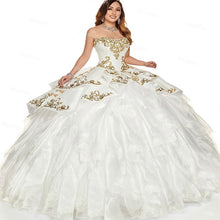 Load image into Gallery viewer, Pure White Charro Quinceanera Dresses Fluffy Organza Ruffles Masquerade Prom Dress 2021 Ball Gown Pageant Corset Sweet 15 Dress
