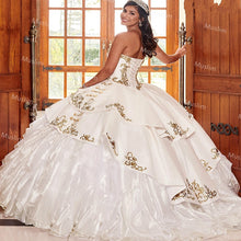Load image into Gallery viewer, Pure White Charro Quinceanera Dresses Fluffy Organza Ruffles Masquerade Prom Dress 2021 Ball Gown Pageant Corset Sweet 15 Dress