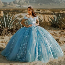Load image into Gallery viewer, Charro Quinceanera Dresses With 3D Floral Flowers Off Shoulder Sweet 16 Dress Party Wear Princess Gowns Vestidos De Xv Años