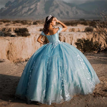 Load image into Gallery viewer, Charro Quinceanera Dresses With 3D Floral Flowers Off Shoulder Sweet 16 Dress Party Wear Princess Gowns Vestidos De Xv Años