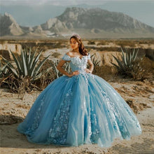 Load image into Gallery viewer, Charro Quinceanera Dresses With 3D Floral Flowers Off Shoulder Sweet 16 Dress Party Wear Princess Gowns Vestidos De Xv Años