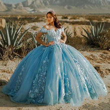 Load image into Gallery viewer, Charro Quinceanera Dresses With 3D Floral Flowers Off Shoulder Sweet 16 Dress Party Wear Princess Gowns Vestidos De Xv Años