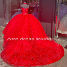 Load image into Gallery viewer, Charming Vestidos De 15 Años Red Embroidery Quinceanera Dresses Backless Tulle Halter Applique Charro Mexican Sweet 16 Gowns