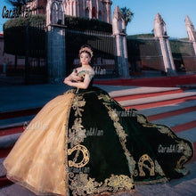 Load image into Gallery viewer, Charro Vestidos De XV Años Hunter Green Quinceanera Dresses Embroidery Beading Velvet Sequin Mexican Sweet 15 Birthday Wear