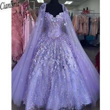 Load image into Gallery viewer, Mexican Vestido De 15 Anos Lilac Charro Quinceanera Dresses with Cloak Lace Applqiued Corset Sweet 16 Dress Abiti Da Cerimonia