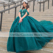 Load image into Gallery viewer, Charro Quinceanera Dresses Off the Shoulder Green Mexican Ball Gown Sweet 16 Vestidos 15 Anos Party Wear