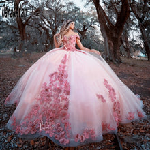 Load image into Gallery viewer, Elegant Floral Quinceanera Dresses Crystal Beading Charro Pink Vestido De 15 Años Off the Shoulder Sweet 16 Prom Gowns