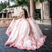 Load image into Gallery viewer, Elegant Floral Quinceanera Dresses Crystal Beading Charro Pink Vestido De 15 Años Off the Shoulder Sweet 16 Prom Gowns