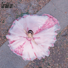 Load image into Gallery viewer, Elegant Floral Quinceanera Dresses Crystal Beading Charro Pink Vestido De 15 Años Off the Shoulder Sweet 16 Prom Gowns