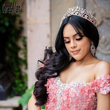 Load image into Gallery viewer, Elegant Floral Quinceanera Dresses Crystal Beading Charro Pink Vestido De 15 Años Off the Shoulder Sweet 16 Prom Gowns