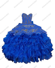 Load image into Gallery viewer, 2022 Royal Blue and White 3D Floral Flowers Vestido De 15 Anos Ball Gown Quinceanera Prom Dress Mexican Charro XV Satin Lace