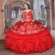Load image into Gallery viewer, Charro Quinceanera Dresses Spaghetti Straps Embroidery Lace Ruched Skirt vestidos de 15 años Sweetheart Sweet 16 Party Dress