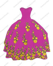 Load image into Gallery viewer, Modest Yellow Printed Floral Flowers Black Velvet Ball Gown Quincaenera Dress Mexican Charro XV Sweet 15 Party Formal Prom Dress