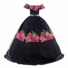 Load image into Gallery viewer, Mexican Charro Black Quinceanera Dress Off the Shoulder Corset Back Sweet 15 16 Dresses Theme Party Prom Vestidos