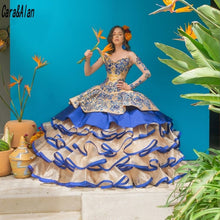 Load image into Gallery viewer, Charro Vestido Mexicano Two Pieces Quinceanera Dress Beading Embroidery Ruffles Skirt Sweet 16 Corset Dress vestidos de XV años