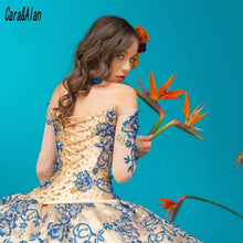 Load image into Gallery viewer, Charro Vestido Mexicano Two Pieces Quinceanera Dress Beading Embroidery Ruffles Skirt Sweet 16 Corset Dress vestidos de XV años