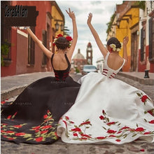 Load image into Gallery viewer, Charro Mexican Vestido De XV Años White Embroidery Quinceanera Dresses Satin Deep V Neck Girls Sweet 15 Birthday Prom Gowns