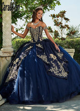 Load image into Gallery viewer, Charro Vestido De15 Años Navy Blue Embroidery Quinceanera Dresses Off the Shoulder Mexican Sweet 16 Birthday Prom Gowns