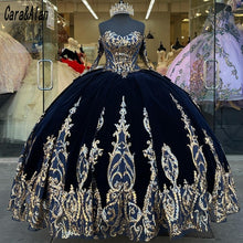 Load image into Gallery viewer, Vestidos De 15 Años Navy Blue Quinceanera Dresses with Detachable Sleeves Lace Applique Sweet 16 Dress Mexican Prom Gowns 2021