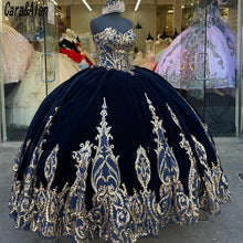 Load image into Gallery viewer, Vestidos De 15 Años Navy Blue Quinceanera Dresses with Detachable Sleeves Lace Applique Sweet 16 Dress Mexican Prom Gowns 2021
