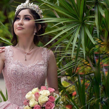 Load image into Gallery viewer, Elegant Pink Quinceanera Dresses Applique Beading Sweet 16 Dress Sheer Neck Mexican vestidos de 15 xv años