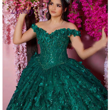 Load image into Gallery viewer, Luxury Emerald Green Quinceanera Dresses Ball Gown Corset Plus Size Mexican 15 year old Sixteen Princess Sweet 16 Prom Dress
