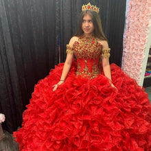 Load image into Gallery viewer, Gorgeous Ball Gown Quinceanera Dresses Red Beads Prom Gowns vestidos de quinceañera Mexican Evening Party Gowns