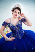 Load image into Gallery viewer, Royal Blue Beads Crystal Quinceanera Dresses Puffy Skirt Vestidos Para XV Años Sweet 16 Dress robe de soirée