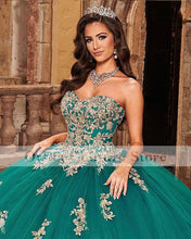 Load image into Gallery viewer, 2021 Green Quinceanera Dresses with Floral Applique Sweetheart Sweet 16 Ball Gown Prom Dress vestidos de 15 años