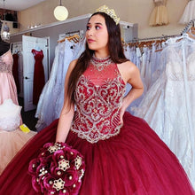 Load image into Gallery viewer, Vintage Rhinestones Beading Sweet 16 Dress High Neck Sleeveless vestidos de quinceañera Ball Gown Prom Dress